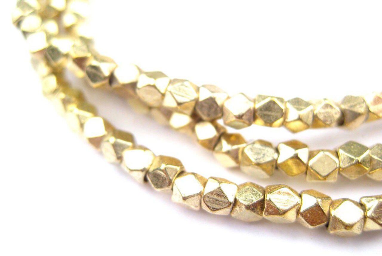 Cornerless Cube Beads - Full Strand of Faceted Ethnic Metal Spacers - The Bead Chest (3mm, Gold)